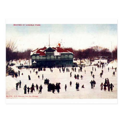 1908 Vintage Skating at Lincoln Park, Chic Post Cards