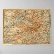 1909 Adirondacks Map from Baedeker's Travel Guide Posters