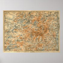 1909 Adirondacks Map from Baedeker's Travel Guide Posters