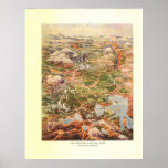 1910 Aerial View Map - Yellowstone National Park Posters