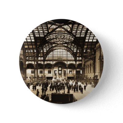 1910 Penn Station NYC Magic Lantern Slide Sepia Button by scenesfromthepast