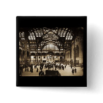 1910 Penn Station NYC Magic Lantern Slide Sepia Buttons