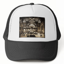 1910 Penn Station NYC Magic Lantern Slide Sepia Hat