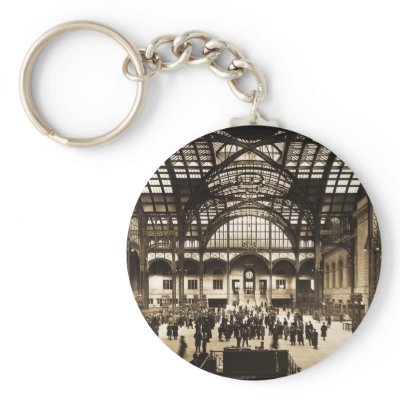 1910 Penn Station NYC Magic Lantern Slide Sepia Keychain by scenesfromthepast