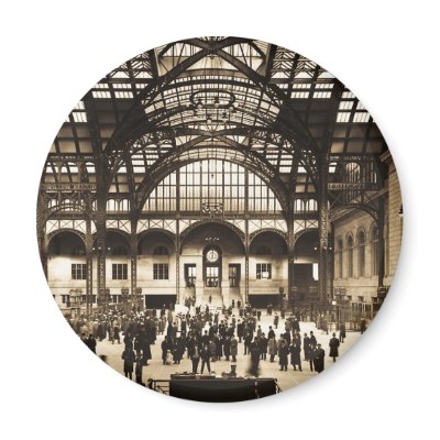 1910 Penn Station NYC Magic Lantern Slide Sepia Refrigerator Magnets by scenesfromthepast