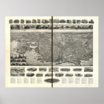 1911 New London CT Birds Eye View Panoramic Map Poster