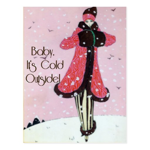 1913 Art Deco Winter Fashion Scene Postcard Zazzle