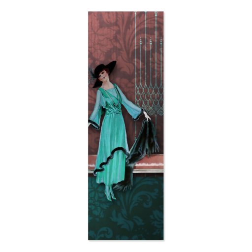 1913 Luxe: Vintage Fashion in Aqua and Rose Business Card Templates (front side)