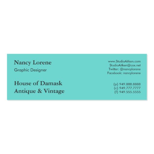 1913 Luxe: Vintage Fashion in Aqua and Rose Business Card Templates (back side)