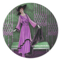 1913 Luxe: Vintage Fashion in Lilac & Mint Round Sticker