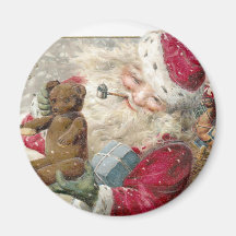 1913 Santa with Teddy Bear and Pipe Fridge Magnet