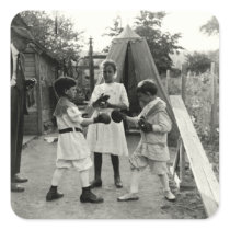 1915 Backyard Boxing Match Square Stickers