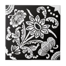 1915 florales y pájaro azulejo cerámica
