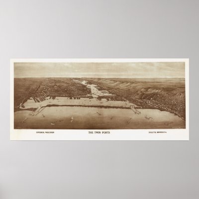1915 Superior, WI & Duluth, MN Birds Eye View Posters by PaperTimeMachine
