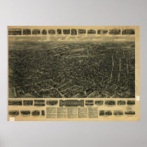 1917 Waterbury CT Birds Eye View Panoramic Map Posters