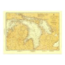 1918 Lake Huron Historic Nautical Chart Poster posters