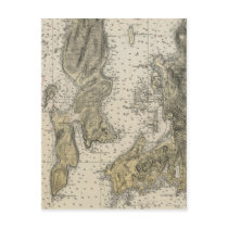 1920 Narragansett Bay Newport, RI Harbor Chart postcards