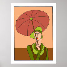1920s 1930s Art deco ladies fashion, red version Print
