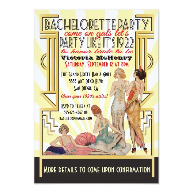 1920's  Art Deco Bachelorette Party Card