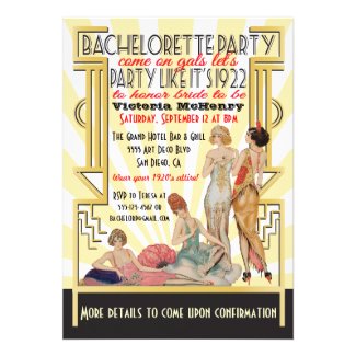 1920's Art Deco Bachelorette Party Personalized Invite