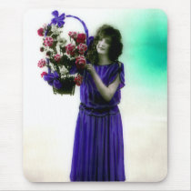 1920's Era Glamour Gal with Basket of Flowers mousepads