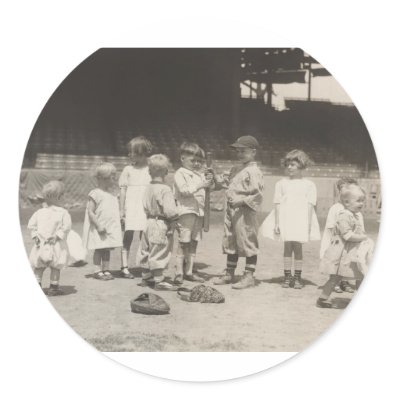 1920's Kids Playing on Major League Baseball Field Stickers by PaperTimeMachine