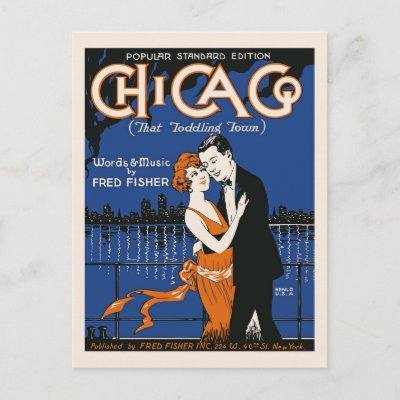 1920s style dancing couple, Chicago music Postcards