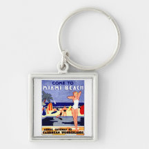 1925 Miami Beach Travel Poster Key Chain