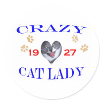 1927 Crazy Cat Lady stickers by birthyeardesigns 1927 Crazy Cat Lady stickers