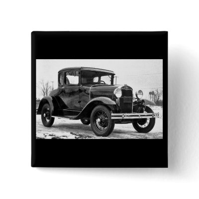 1930 Ford Model A Coupe - B&W Pinback Button by scenesfromthepast