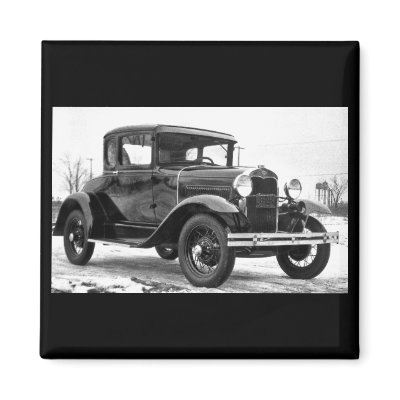 1930 Ford Model A Coupe - B&W Refrigerator Magnet by scenesfromthepast