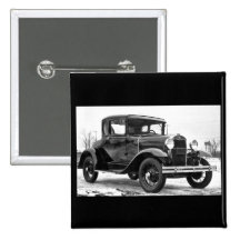 1930 Ford Model A Coupe - B&W Pinback Button