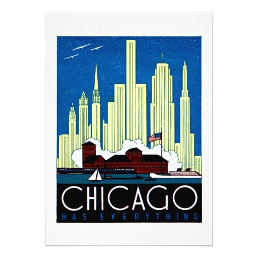 1930 Visit Chicago Poster Invite