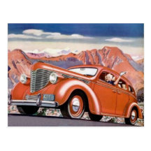 1930's Blonde in a Red Motor Car  Postcard