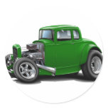 1930's Hot Rod Green Car Round Stickers