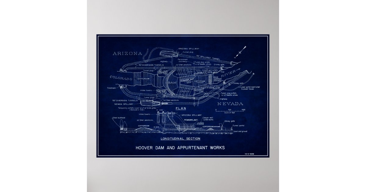 1935 Hoover Dam Blueprint Poster 