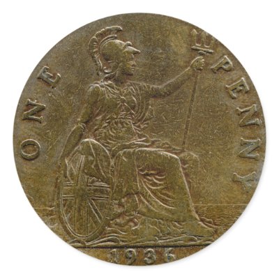 1936 British penny sticker by AuntiesLunchMoney