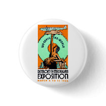 1936 Detroit + Michigan Expo Poster Pinback Button