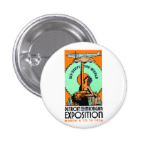 1936 Detroit + Michigan Expo Poster Pinback Button