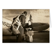 1940 US Army Pilot and Young Boy Card
