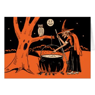 1940s Vintage Halloween Witch with Cauldron Card