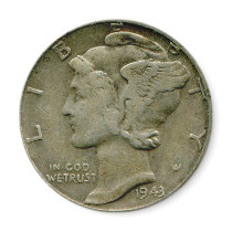 1943 US Mercury dime obverse magnet