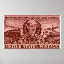 1950 Casey Jones Railroad Stamp Poster
