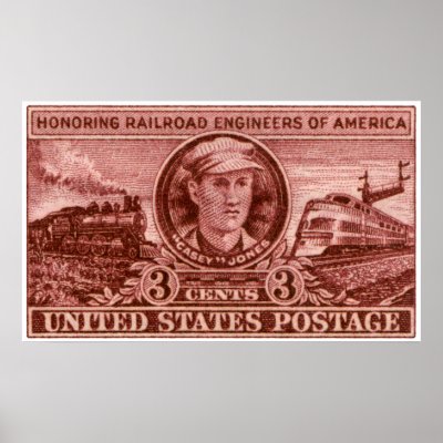 1950 Casey Jones Railroad Stamp Poster by historicimage