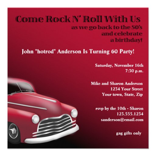 1950's Hot Rod Birthday Party Invitation