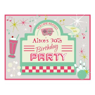 1950s Party Invitation Postcard