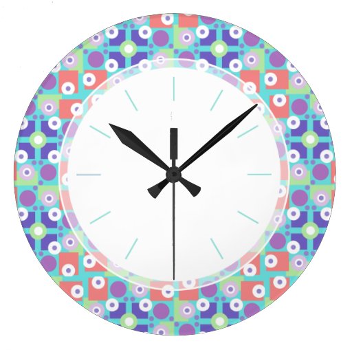 1950s Retro Funky Aqua Purple Geometric Kitchen Round Clocks