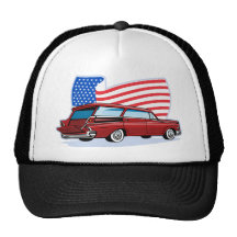 1950's styled station wagon with American flag Trucker Hats
