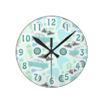 1950's Swanky Blue Retro Pattern Clocks