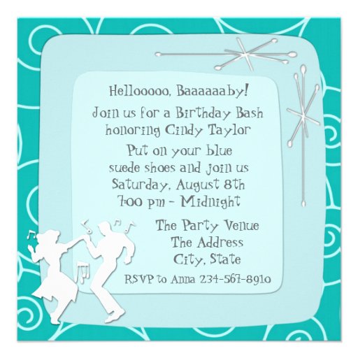 1950's Theme Birthday Party Invitations